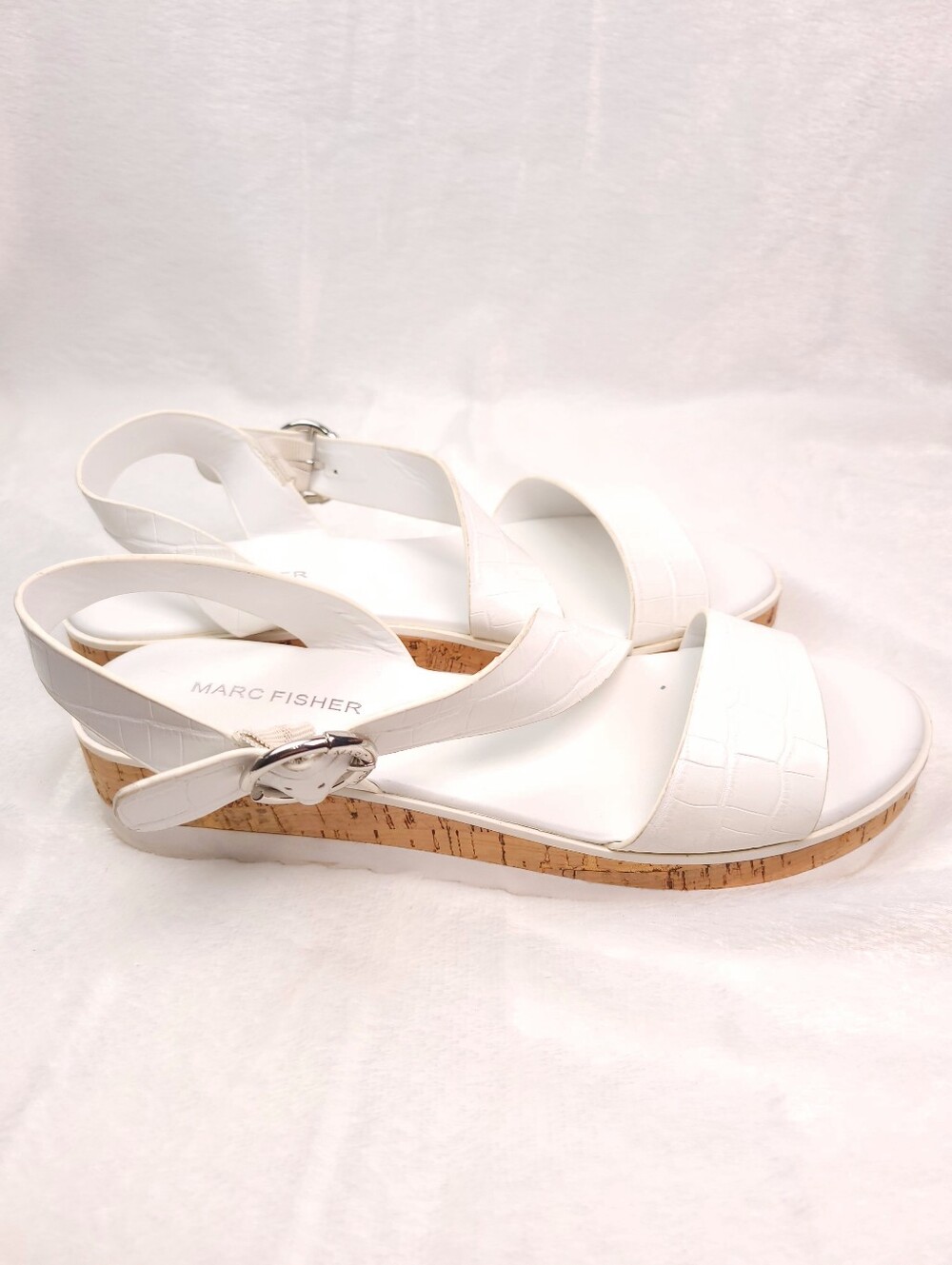 Marc Fisher White Cork Platform Sandals 8.5